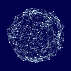Poster - Blue sphere consisting of points and lines. Modern wireframe elements. Technology grid sphere. Vector illustration.