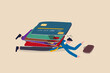 © Nuthawut - Credit card debt, overspending, financial problem credit loan trouble or default concept, pile of credit cards with a lot of weight over depressed broke salary man who overspend in online shopping.