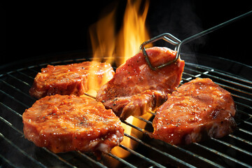 Poster - Marinated pork steaks on barbecue grill