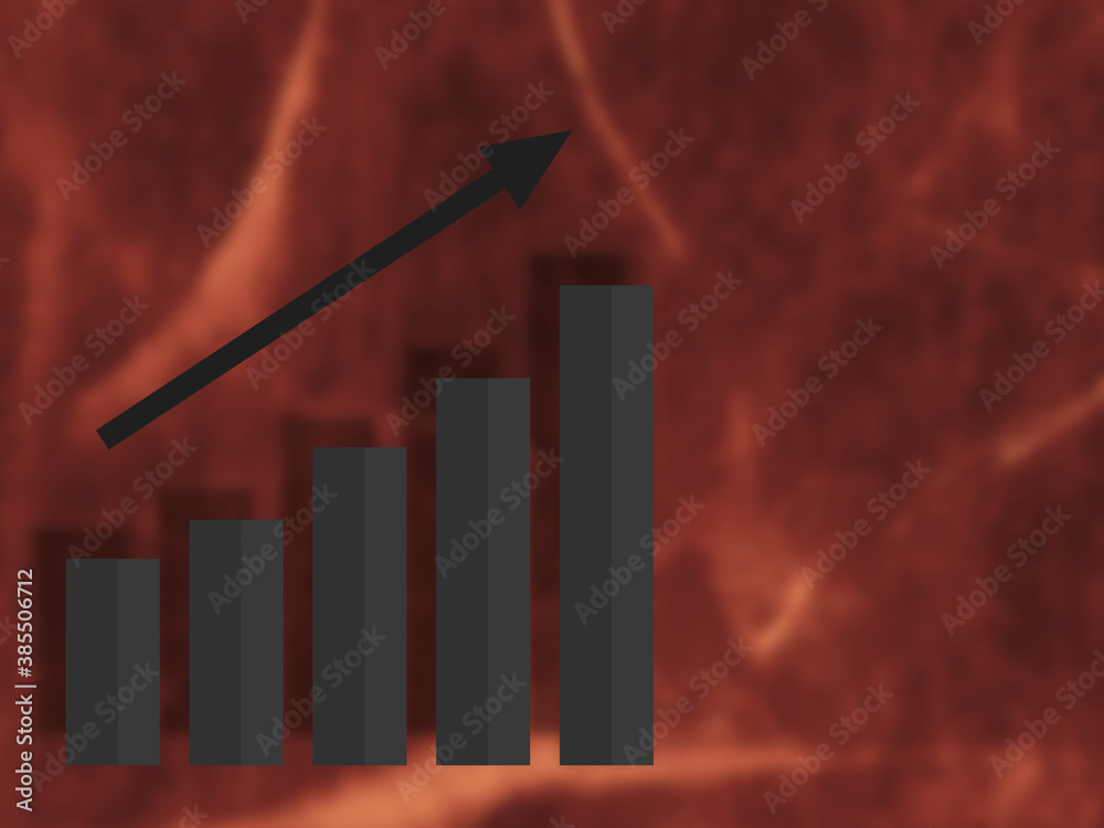 Growing bar graph with arrow. Blurred background of red marble. 3D ...