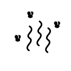 Fototapete - Stink or stench silhouette icon. Bad smell with flying flies. Black simple illustration of spoiled food, moldy stuff. Flat isolated vector pictogram on white background