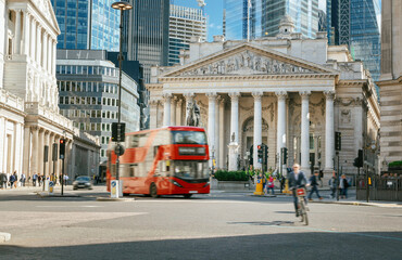 Poster - Royal Exchange, London With Red bus