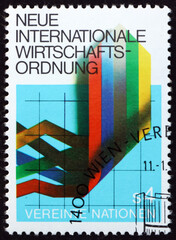 Wall Mural - Postage stamp United Nations 1980 graph of economic trends