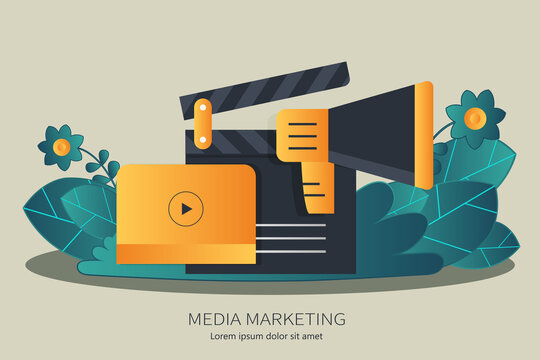 Viral video marketing advertising webinar. Flat vector illustrator