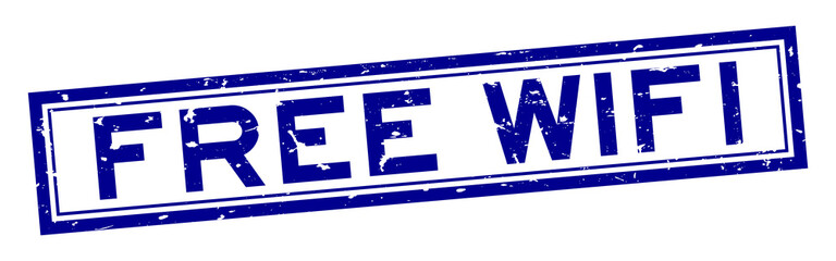 Poster - Grunge blue free wifi word rubber seal stamp on white background