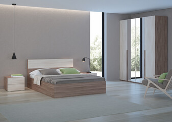 Wall Mural - Modern bedroom interior. 3D rendering.