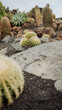 zielone kaktusy i kamienie w parku kaktusów na Lanzarote