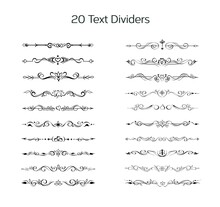 Set Of Hand Drawn Text Dividers, Line Borders, Vignettes. Elegant Lines, Borders, Separators, Page Decor, Or For Making Frames. Easily Editable Floral Ornate Design Elements For Web And Prints