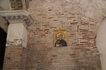 A Justinian icon on the wall street in Rome.