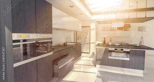 Cuadros en Lienzo Industrial style domestic kitchen with glass roof in slate gray