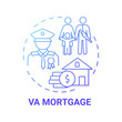 © bsd studio - VA mortgage concept icon. Veterans affairs type idea thin line illustration. VA-backed home loan. Mortgage lender. Refinance rate. Military benefits. Vector isolated outline RGB color drawing