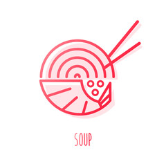 Wall Mural - Soup with shrimp and noodle in color line style. Vector gradient icon.