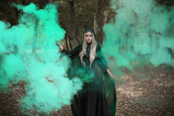 Mystical scene at forest, wizard look, Halloween ideas, magic costume