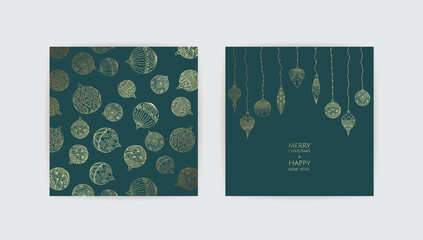 Wall Mural - Vector Christmas Cards Set. Holiday Party Card Templates Design