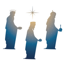 Nativity, Gradient Silhouette Three Wise Kings With Gifts Bright Star