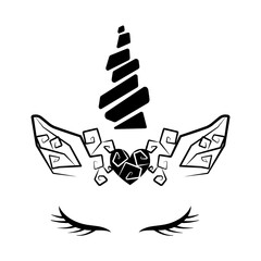 Poster - Gothic unicorn. Black unicorn with closed eyes. Isolated vector unicorn face.