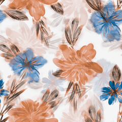 Wall Mural - Field Flowers Seamless Pattern. Watercolor Background.