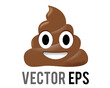 Vector swirl of brown poop emoji icon with large, excited eyes and big smile 
