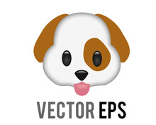 Vector White And Brown Cartoon Styled Face Of Dog Emoji Icon With Tongue Hanging Out