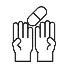 Poster - vaccine research science hands with capsule medicine line icon