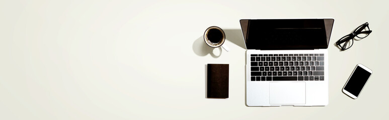 Poster - laptop computer with a smartphone and office objects
