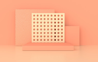 Leinwandbilder - 3d rendered studio with geometric shapes, podium on the floor. Platforms for product presentation, mock up background. Abstract composition in minimal design