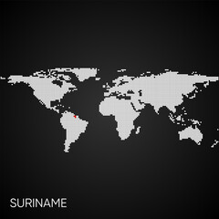 Dotted world map with marked suriname