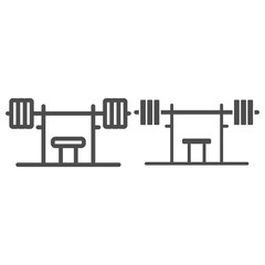 Poster - Rack with a barbell line and solid icon, Gym concept, barbell on rack sign on white background, Dumbbell stand icon in outline style for mobile concept and web design. Vector graphics.