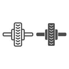 Poster - Ab wheel roller line and solid icon, Gym concept, muscle trainer sign on white background, sport press roller icon in outline style for mobile concept and web design. Vector graphics.