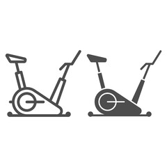 Poster - Exercise bike line and solid icon, Gym concept, stationary bike sign on white background, Fitness cycling icon in outline style for mobile concept and web design. Vector graphics.