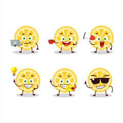 Wall Mural - Orange cartoon character with various types of business emoticons