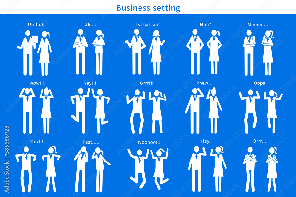 Fototapeta リアクション 感情 表現 ビジネス 打ち合わせ 相談 商談 会議 チーム ビジネスマン 会社員 会社 オフィス アイコン ベクター ピクトグラム 素材 Ai Kwiaty Fototapety Ecowall24 Pl