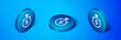 © Kostiantyn - Isometric Time is money icon isolated on blue background. Money is time. Effective time management. Convert time to money. Stopwatch. Blue circle button. Vector Illustration.