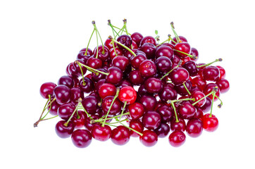 Canvas Print - Bunch of ripe fresh red cherries isolated on white background.