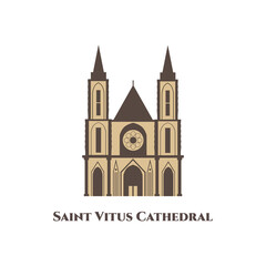 Saint Vitus Cathedral in Czech Republic. Prague travel and Voyage around Europe collection. A beautiful example of Gothic architecture. Great destination for holiday. Flat Art Vector illustration.