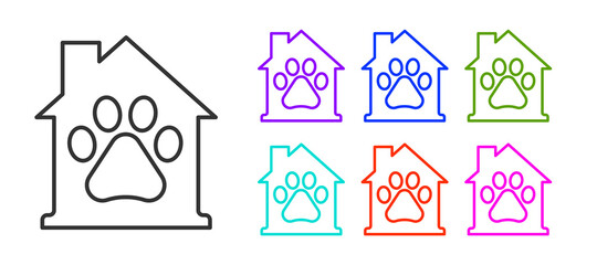 Poster - Black line Pet house icon isolated on white background. Set icons colorful. Vector.