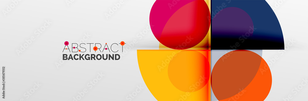 Bright color circles, abstract round shapes and triangles composition with shadow effects. Vector modern geometric design template - obrazy, fototapety, plakaty 