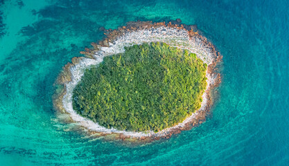 Wall Mural - Drone view of the Mala sister island off the coast in Rovinj Croatia 