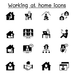 Wall Mural - Working at home icons set vector illustration graphic design