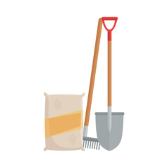 Wall Mural - Gardening seeds bag rake and shovel design, garden planting and nature theme Vector illustration