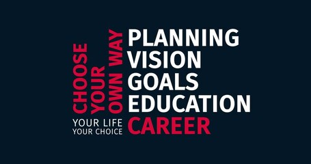 Wall Mural - Start Career. Choose your own way. Animated word cloud text. Kinetic typography Animation.