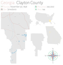 Large And Detailed Map Of Clayton County In Georgia, USA.