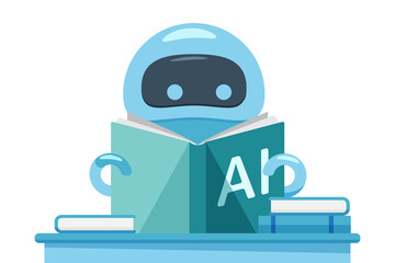 Poster - Robot or bot reading AI exercise book.