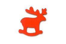 Red Deer On A White Isolated Background. New Year, Winter Concept. Flat Lay, Top View
