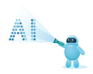 Poster - Cute cartoon robot showing AI letters
