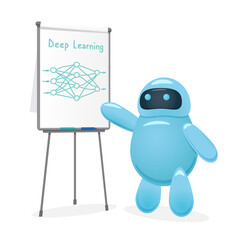 Poster - Cute cartoon robot drawing neural network