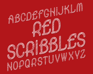 Poster - Red Scribbles typeface. Black white font. Isolated english alphabet.