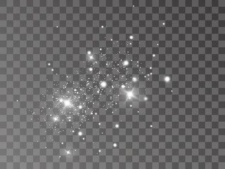 Glowing light effect with many glitter particles isolated on transparent background. Vector starry cloud with dust. 