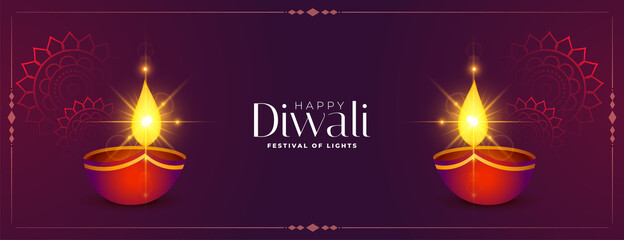 happy diwali shiny diya festival banner design