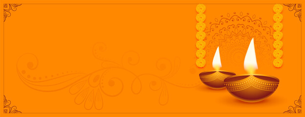 Wall Mural - traditional happy diwali festival diya with text space